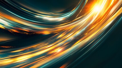 Poster - Abstract Swirling Light Streaks in Teal and Gold Hues