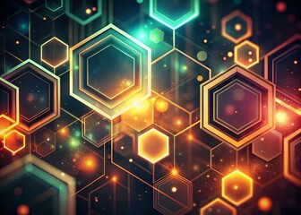 Poster - Vintage Style Animation: Luminous Hexagon Movement on Dark Background