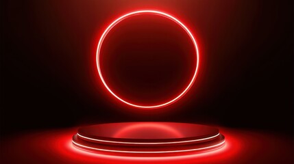 Poster - illuminated red circle on floating platform in dark space