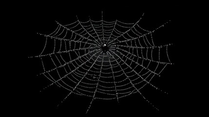 Aufkleber - A detailed spider web glistening with dew against a dark background.