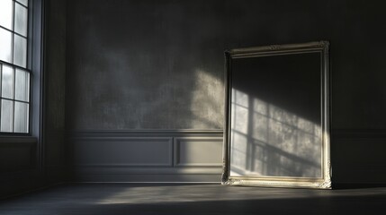 Poster - Elegant Empty Picture Frame in Dimly Lit Interior Space