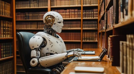 Aufkleber - Robot Assistant Studying in a Victorian Style Library Setting