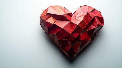 Poster - A paper origami heart torn into two halves, placed on a clean white backdrop,