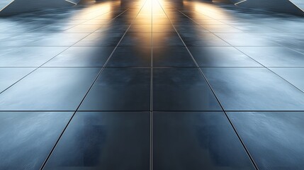 Poster - Illuminated Dark Tiles Converge in Geometric Pattern