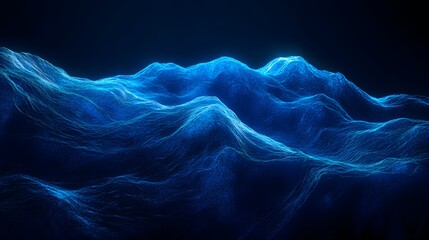 Poster - Abstract Blue Digital Mountain Range Landscape