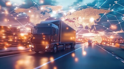 Wall Mural - logistics international delivery concept, world map with logistic network distribution on background