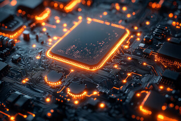 Aufkleber - Abstract technology background with circuit board patterns and a glowing futuristic interface,