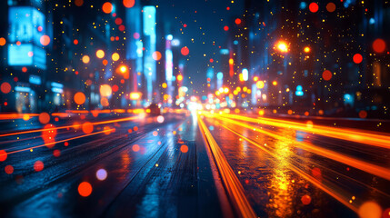Aufkleber - Abstract motion blur of city lights at night, forming colorful streaks and bokeh effects,