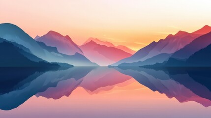 Canvas Print - Serene Sunset Mountains Reflecting In Calm Lake Water