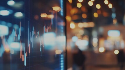 Leinwandbilder - A digital stock market chart displayed on a screen with blurred background lights.