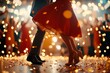 © Thanyarat - A dynamic photo of a jive dancer skirt flaring out as they spin to lively swing music, with confetti in the air