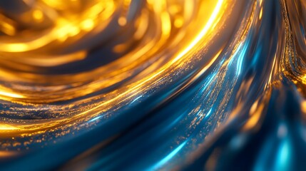 Poster - Abstract swirling gold and blue luminous energy waves