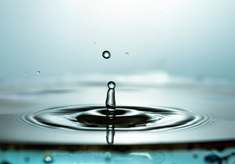 Poster - Water drop splashing into a transparent liquid, creating concentric ripples and small droplets