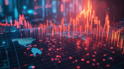 Fototapete - Flowing data streams and neon holographic effects create a dynamic financial background for modern business and tech presentations.

