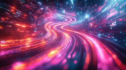 Poster - Abstract financial backdrop with glowing trade symbols and digital innovation themes in sleek neon accents.
