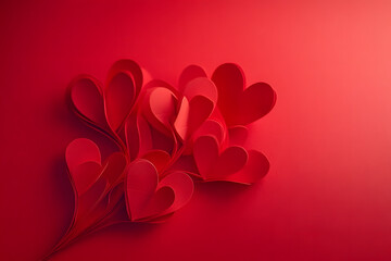 Wall Mural - Red paper hearts on red paper background. Love and Valentine's day concept.