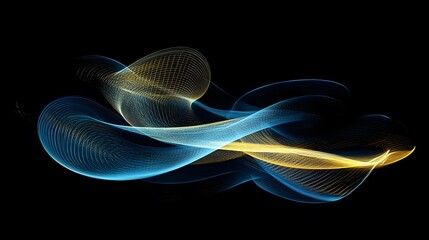 Poster - Abstract Blue and Gold Light Waves Flowing Dark Background