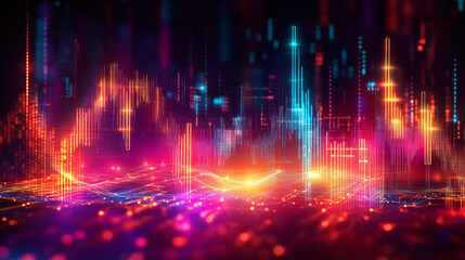 Poster - Vibrant global economy concept with flowing textures, futuristic data streams, and high-tech holographic design.
