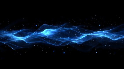 Poster - Abstract Blue Waves with Glimmering Particles in Space