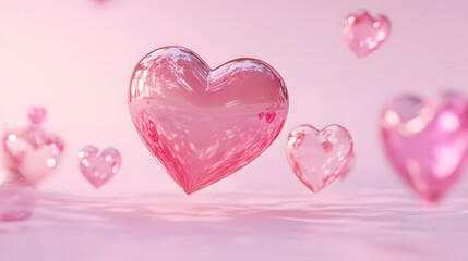 Wall Mural - Pink heart on pink background. 3D Render. Happy valentine day concept.