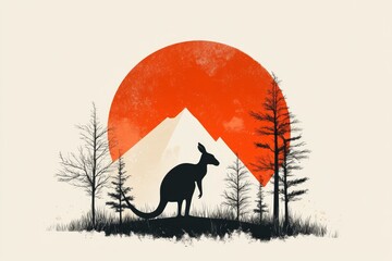 Aufkleber - A minimalist emblem featuring a kangaroo silhouette within a circle, styled in earthy tones and clean lines