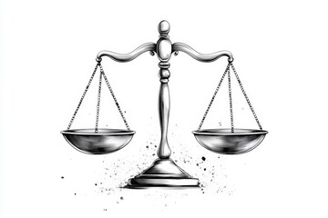 Poster - A minimalist illustration of the scales of justice, perfectly balanced with clean, simple lines on a white background