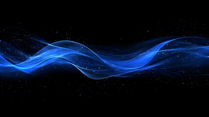 Poster - Abstract Blue Wave with Sparkling Lights in Dark Space