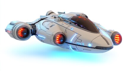 Aufkleber - A futuristic spaceship design with sleek lines and glowing engines.