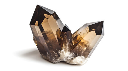 Wall Mural - one single smoky quartz cluster isolated on solid white background