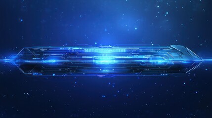 Poster - A futuristic, glowing blue technological object set against a starry background.