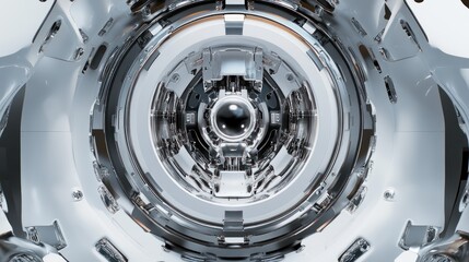 Fototapete - A futuristic, metallic structure resembling advanced technology or machinery.