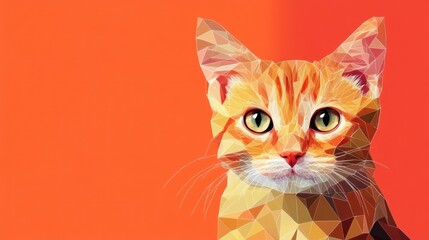 Poster - A geometric illustration of an orange cat against a vibrant background.