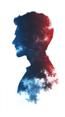 Wall Mural - side profile of man with colorful cloud overlay, expressing creativity