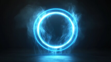 Aufkleber - A glowing blue circular portal surrounded by mist, suggesting a mystical or technological theme.
