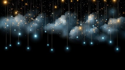 Fototapete - Glowing binary code descends from an abstract cloud against a dark blue backdrop, illustrating the concept of digital information transfer