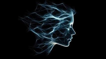 Fototapete - abstract representation of a human profile using glowing lines and dots, symbolizing the concept of 