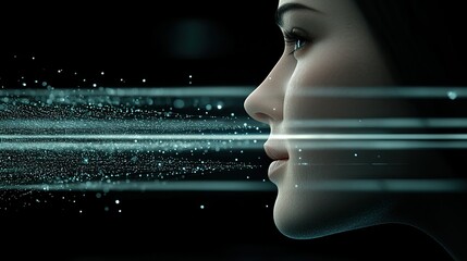 Fototapete - abstract representation of a human profile using glowing lines and dots, symbolizing the concept of 