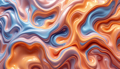 Poster - Abstract Swirling Patterns of Fluid Dynamics and Color Gradients in Vibrant Hues of Blue, Orange, and Peach