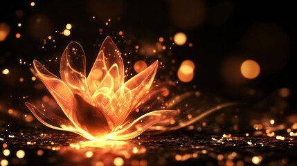 Poster - A glowing, ethereal lotus flower surrounded by shimmering sparks and soft light.