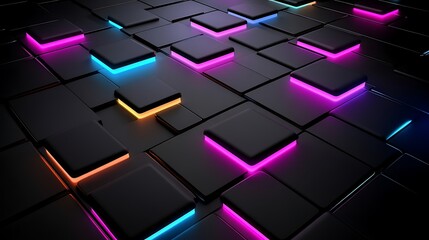 Poster - neon lit black square abstract pattern