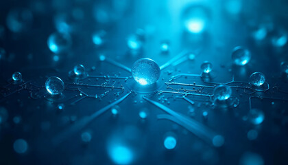 Aufkleber - Futuristic Blue Technology Concept with Drops on a Circuit Board Representing Connectivity and Innovation in a Digital Age