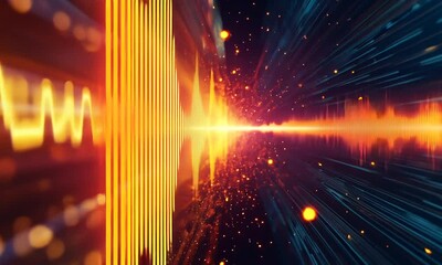 Wall Mural - A vibrant digital soundwave visualization with bright colors and dynamic lines.