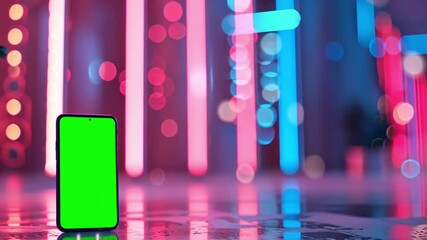 Aufkleber - This smartphone shows a vibrant green screen, framed by bright neon lights for an energetic vibe.