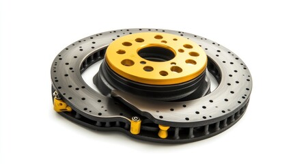 Fototapete - A high-performance brake rotor with a yellow center, designed for automotive applications.