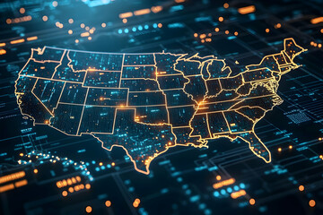 Poster - Illuminated digital map of USA.