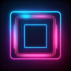 Poster - Glowing square with pink and blue neon lights. Abstract frame with rounded corners. 3D render.