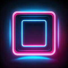 Poster - Glowing square with pink and blue neon lights. Abstract frame with rounded corners. 3D render.