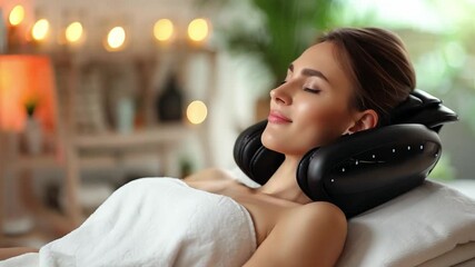 Poster - This woman enjoys a therapeutic treatment in a tranquil spa environment designed for relaxation.
