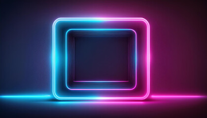 Poster - Glowing square with pink and blue neon lights. Abstract frame with rounded corners. 3D render.