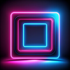 Poster - Glowing square with pink and blue neon lights. Abstract frame with rounded corners. 3D render.